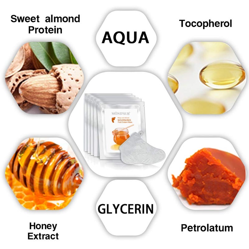 Mond'sub 5 Pairs of MOND'SUB Honey & Almond Nourishing Foot Masks - Baby Foot Moisturizing Mask for Dry Skin to Removing Dead Skin & Repairing Rough Heels & Foot Crack - Image 3